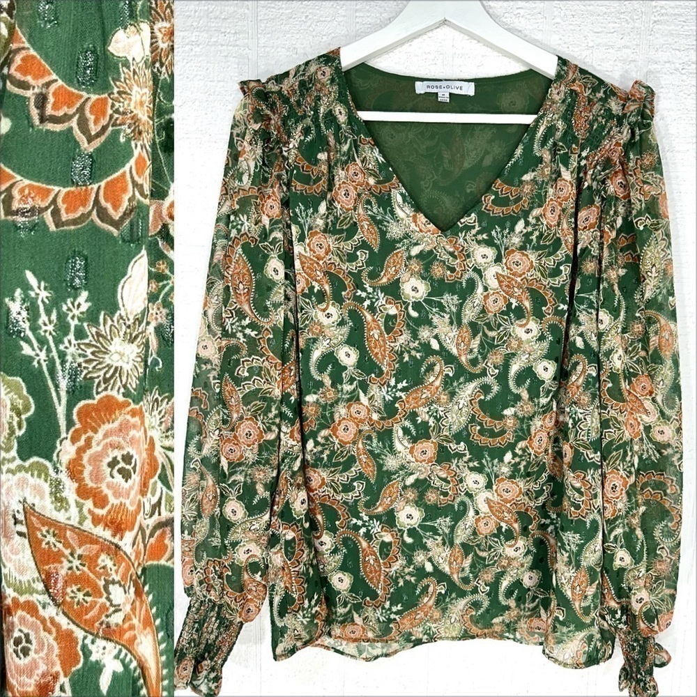 Rose + Olive sheer floral blouse size M